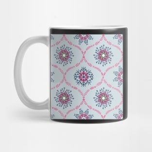 Snowflakes and branches ogee pattern in pink and light blue Mug